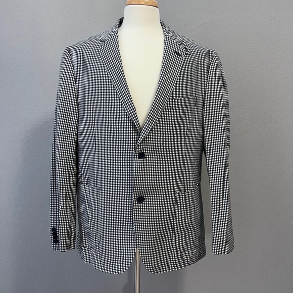Kroon Other - Kroon Sport Coat Mens 44R Navy Gingham Check Wool Blend Bono Blazer Stretch